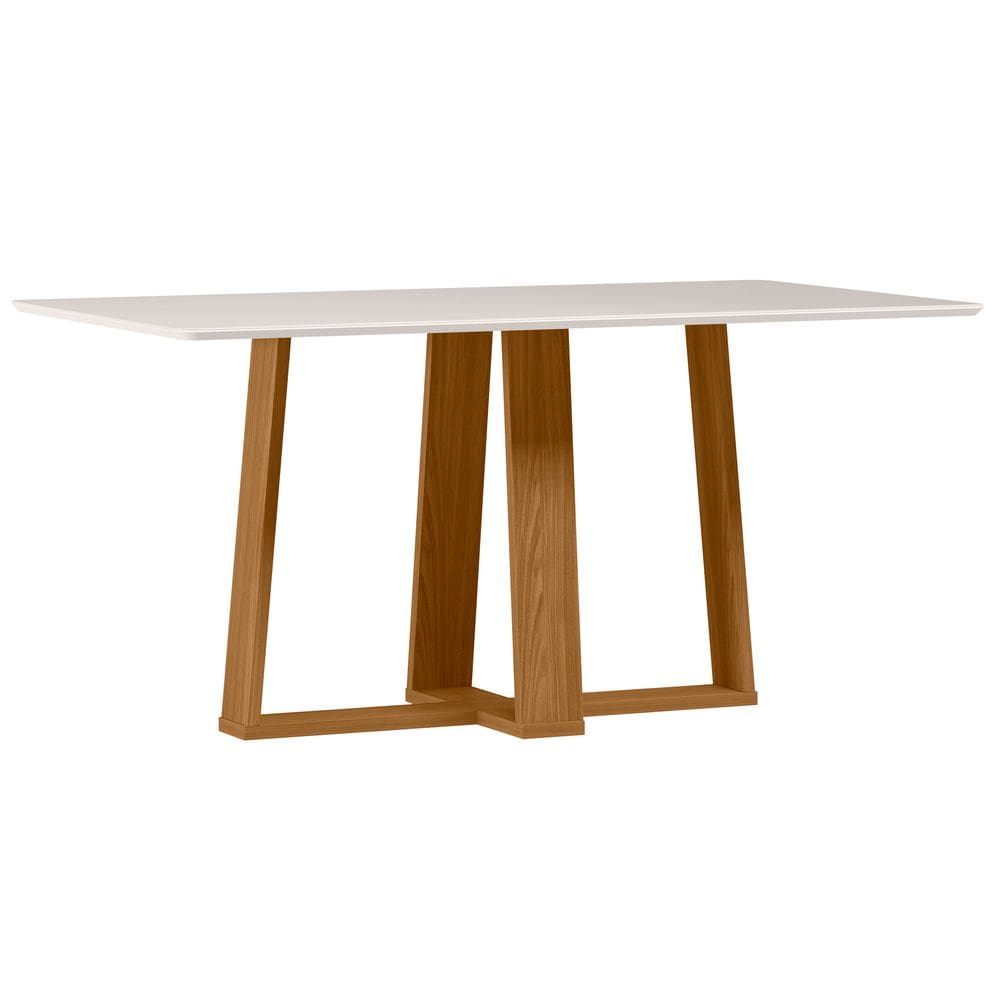 Mesa de Jantar para 6 Lugares 1,60m Tampo Mdf com Vidro Rubi Ypê/Off White - New Ceval