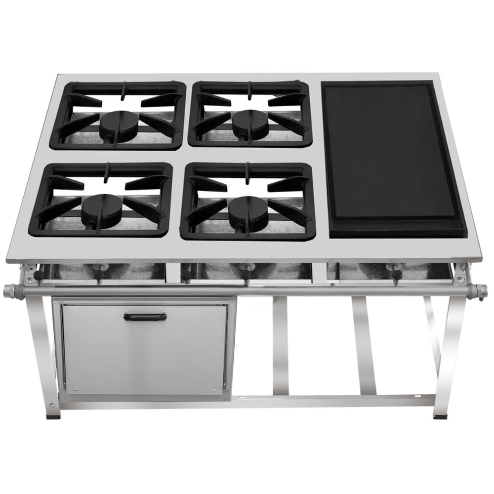 Fogão 4 Bocas Leona P7 C/ Forno e Chapa Inox