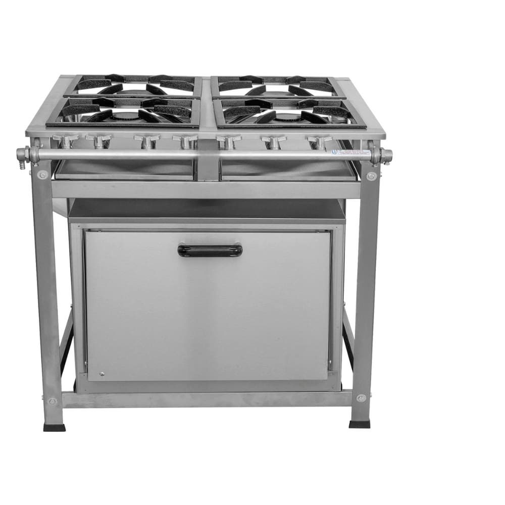 Fogão Industrial 4 Bocas P8 em Aço Inox com Forno Leona