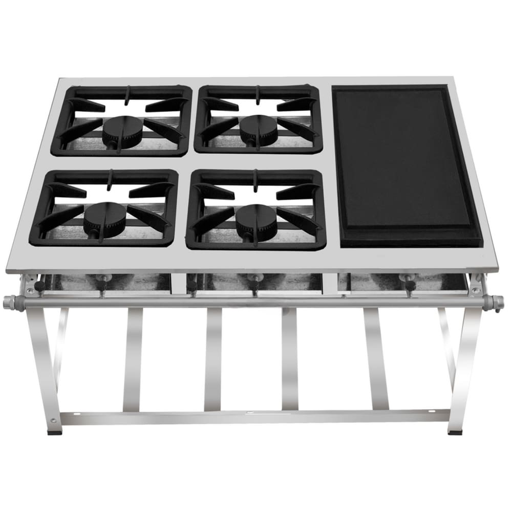 Fogão Industrial 4 Bocas com Chapa Ap P5 em Aço Inox Leona