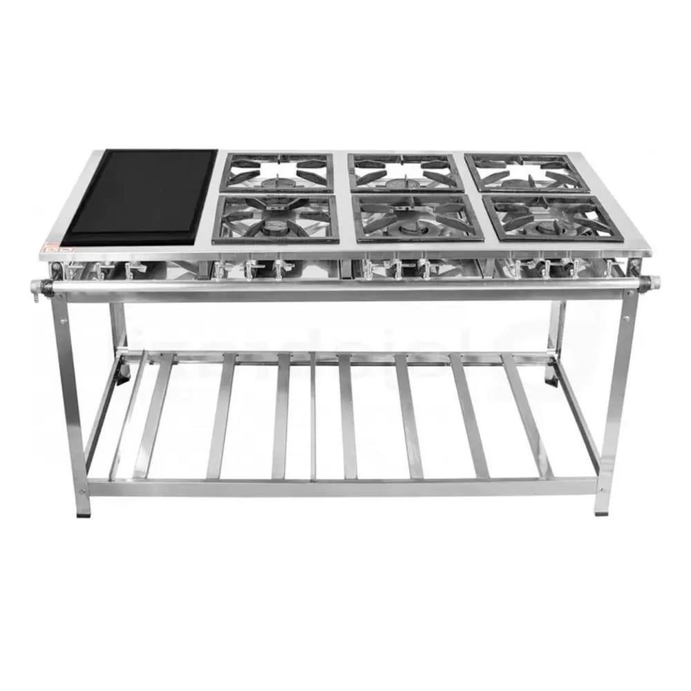 Fogão 6 Bocas Leona P7 C/ Chapa 30x30 Inox