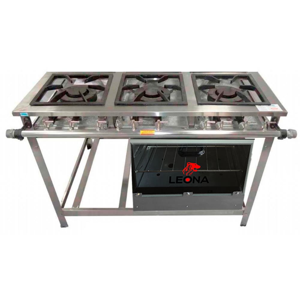 Fogão Industrial 3 Bocas QD P7 em Aço Inox com Forno Leona