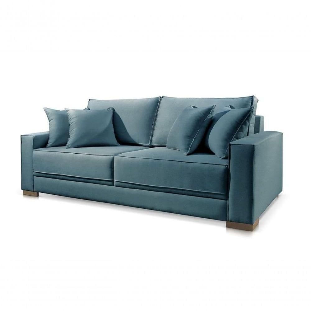 Sofá Marrocos 3 Lugares Linho Azul 2,0m Confort Sala