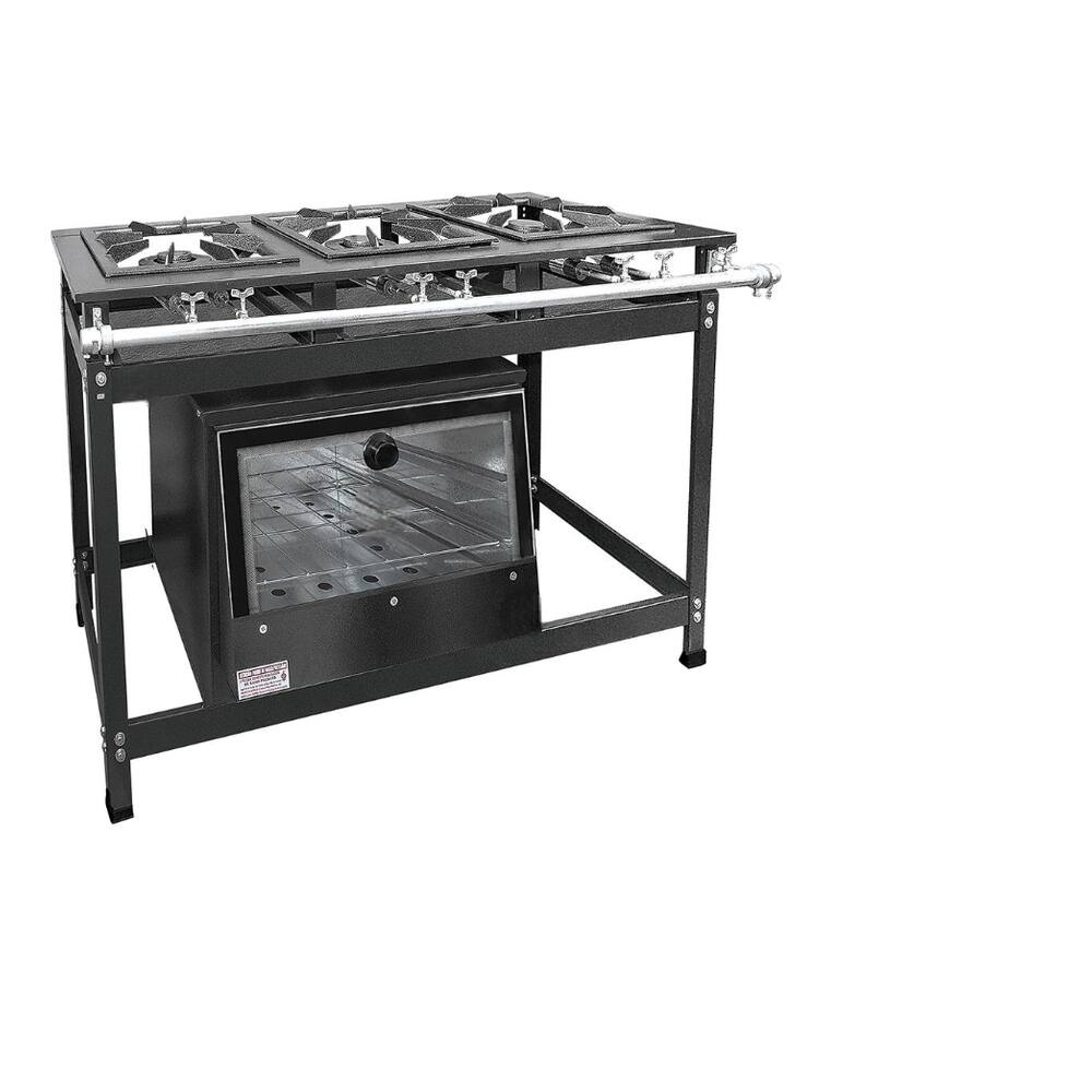 Fogão 3 Bocas Leona 30x30 P7 C/ Forno Vidro Preto