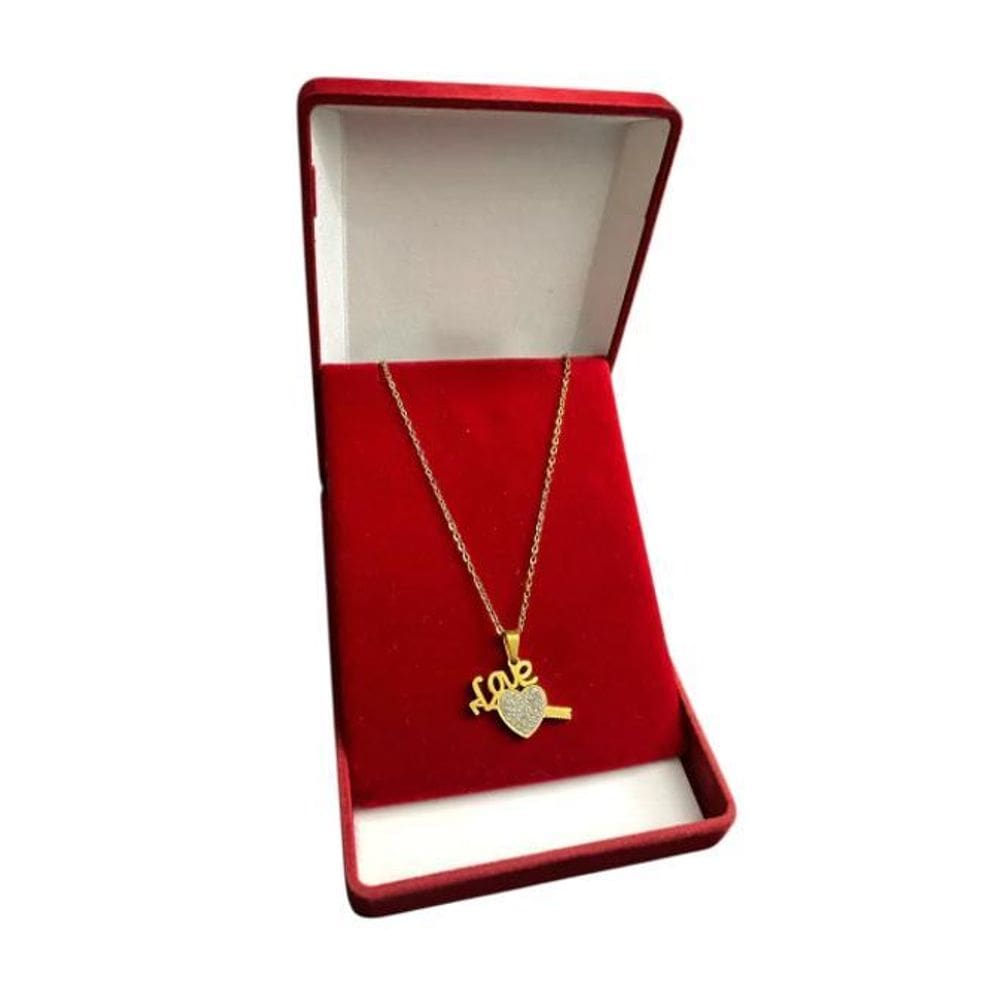 Cordão Feminino 1Mm Coração Love - Banhado A Ouro 18K