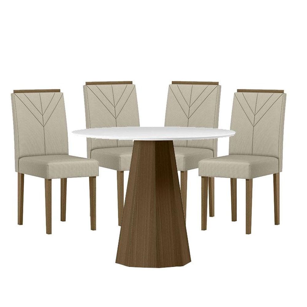 Mesa de jantar 100cm Isis com Vidro Imbuia Off White e 4 Cadeiras Amanda Imbuia Veludo Nude - New Ceval