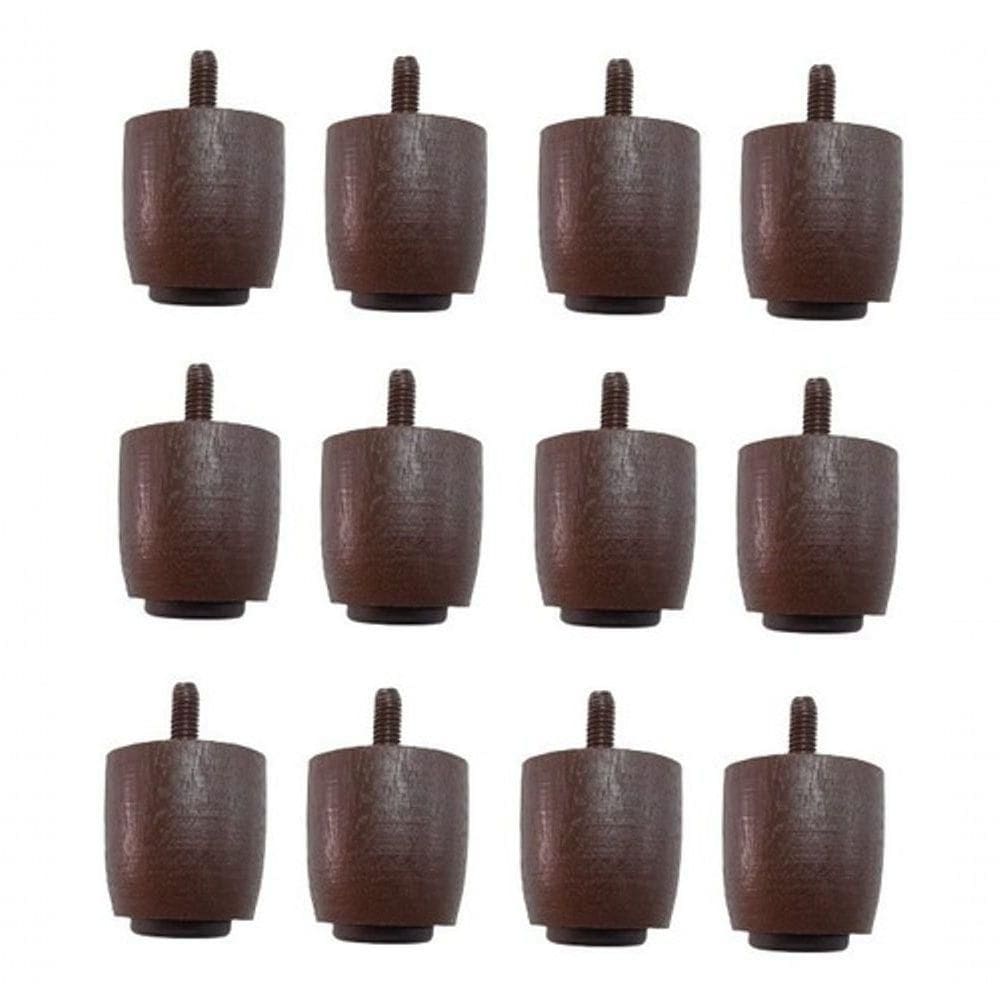 Kit 12 Pés Para Cama Box Baú Queen Ou King Jr Marrom 4cm Altura Madeira Maciça