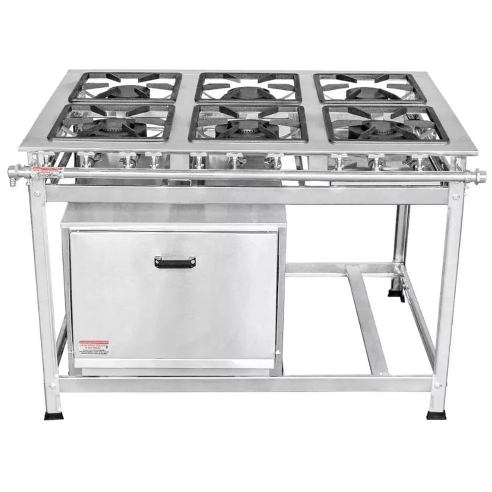 Fogão 6 Bocas Leona 40x40 C/ Forno Inox