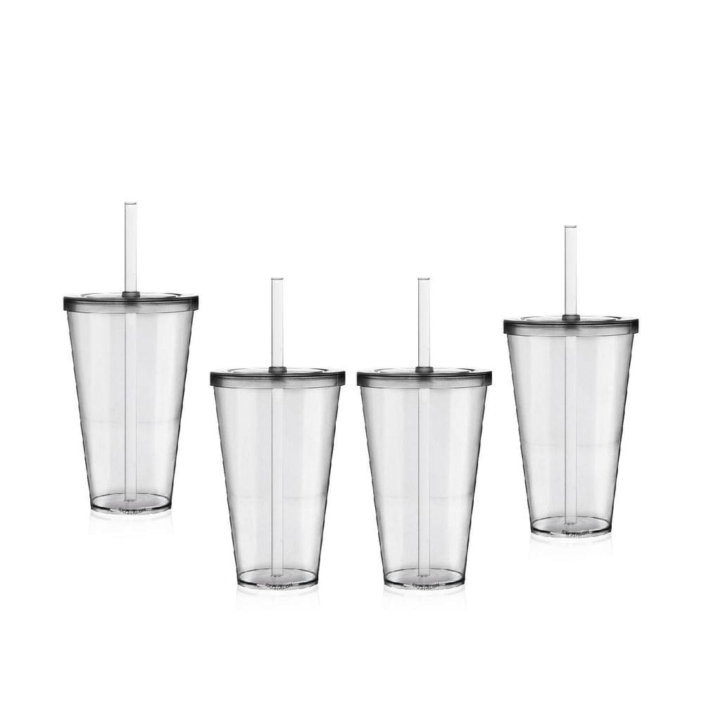 Kit 4 Copos Com Tampa E Canudo 550Ml Acrílico