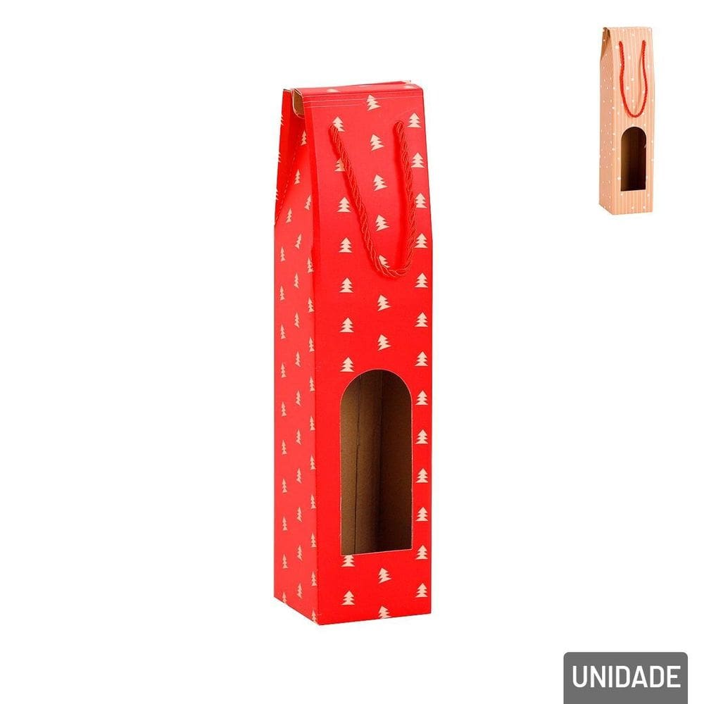 Sacola de Papel 38,5x9cm Para Vinho Figuras Natal - Tudo em Caixa