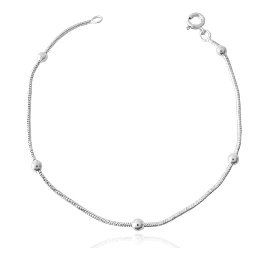 Pulseira Rabo De Rato e Bolinhas Espaçadas Banhada a Prata