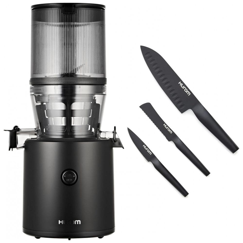 Extrator de Sucos Hurom Black H320 com Conjunto de Facas de Aço Alemão, Máquina de Suco de Pressão a Frio Autocomedora, Lâminas Revestidas