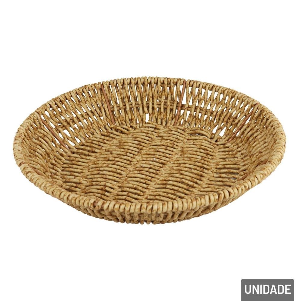 Cesta de Plástico 22cm Redonda Trançada Marrom - Tudo em Caixa