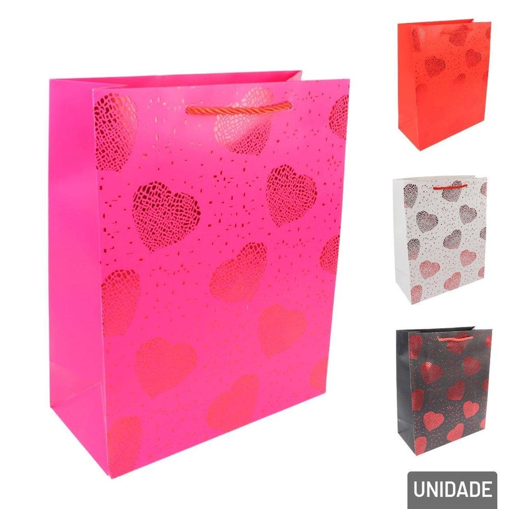 Sacola de Papel 32x26 Corações Color - Tudo em Caixa