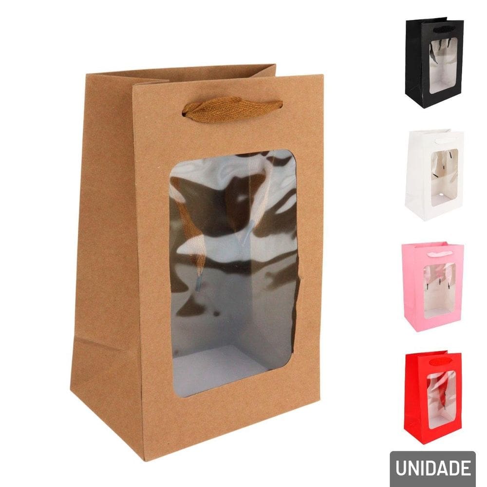 Sacola de Papel 25x16cm com Visor Color - Tudo em Caixa