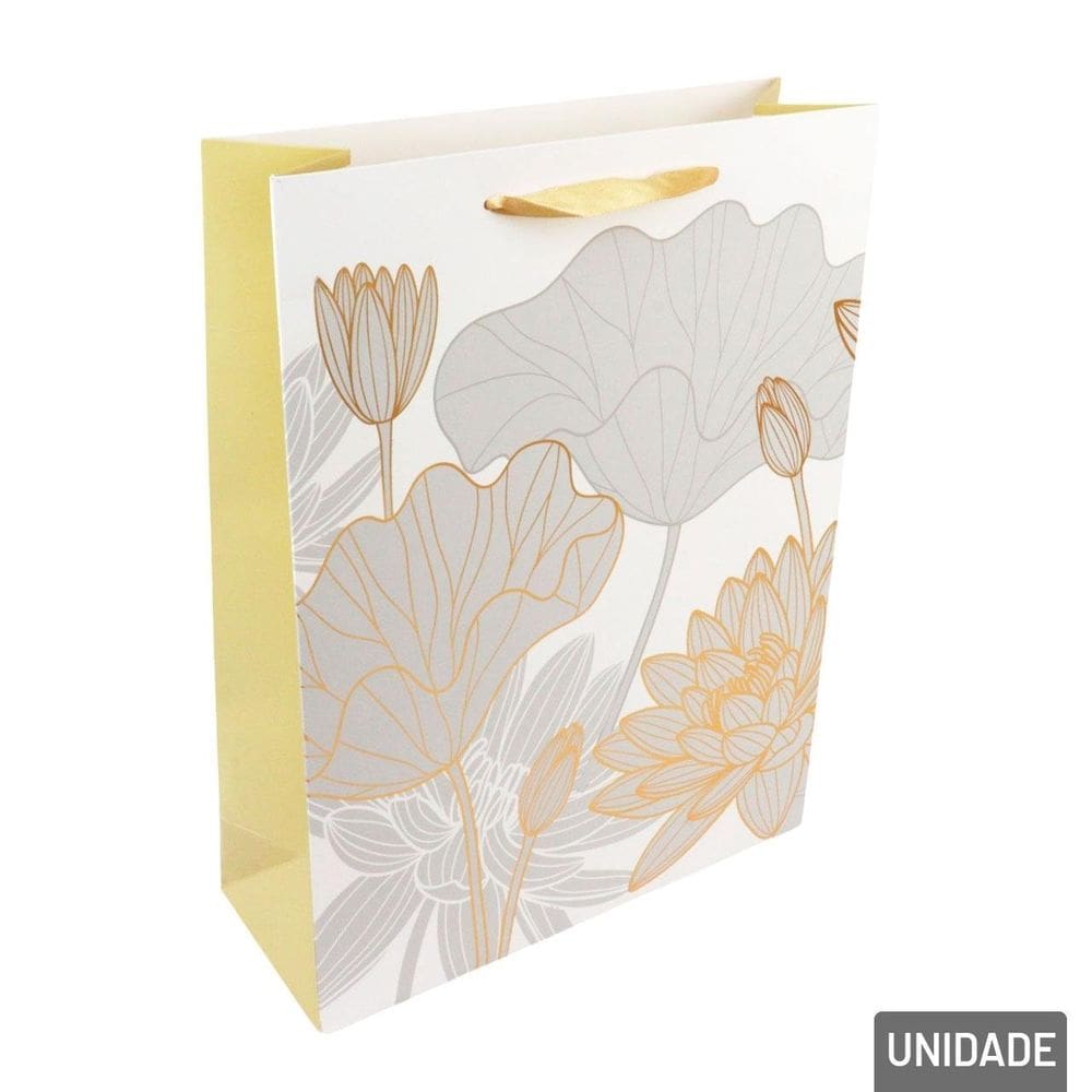 Sacola de Papel 33x25cm Flores Metalizada Branca - Tudo em Caixa