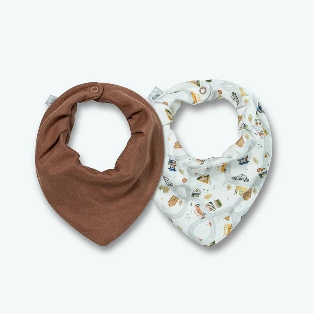 Kit Com 2 Babadores Hug Bandana Pequena Cidade Marrom Café