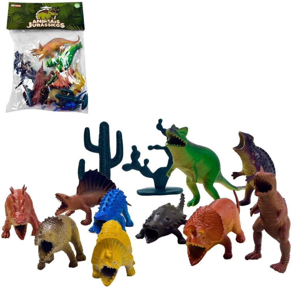 KIT Animais de Plástico 12 Peças Dinossauro - Tudo em Caixa