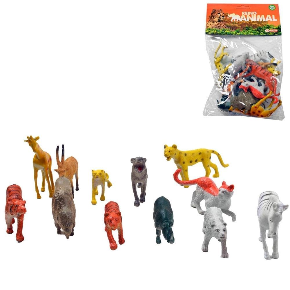 KIT Animais de Plástico 12 Peças Reino Animal - Tudo em Caixa