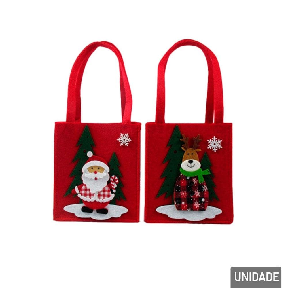 Sacola de Feltro 23x10,5cm Papai Noel/rena Natal - Tudo em Caixa
