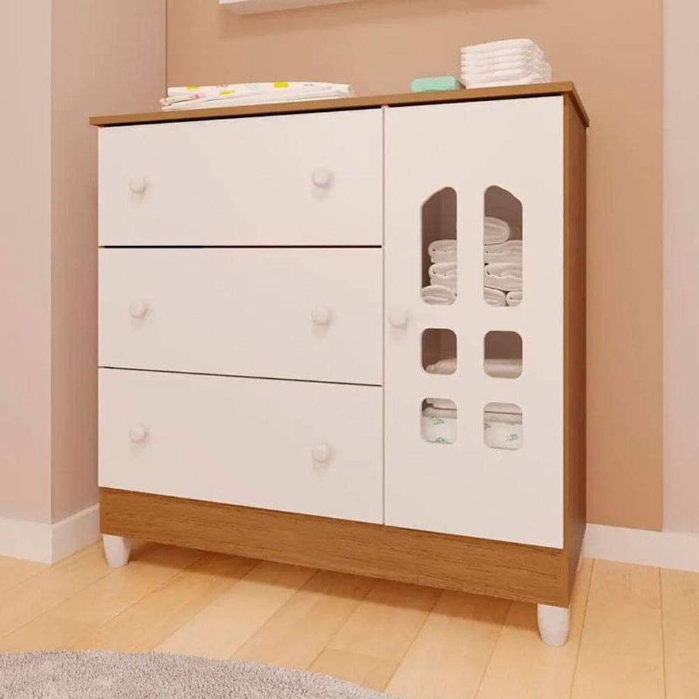 Cômoda Infantil Ambiente New Selena com Porta Branco Bétula - Carolina
