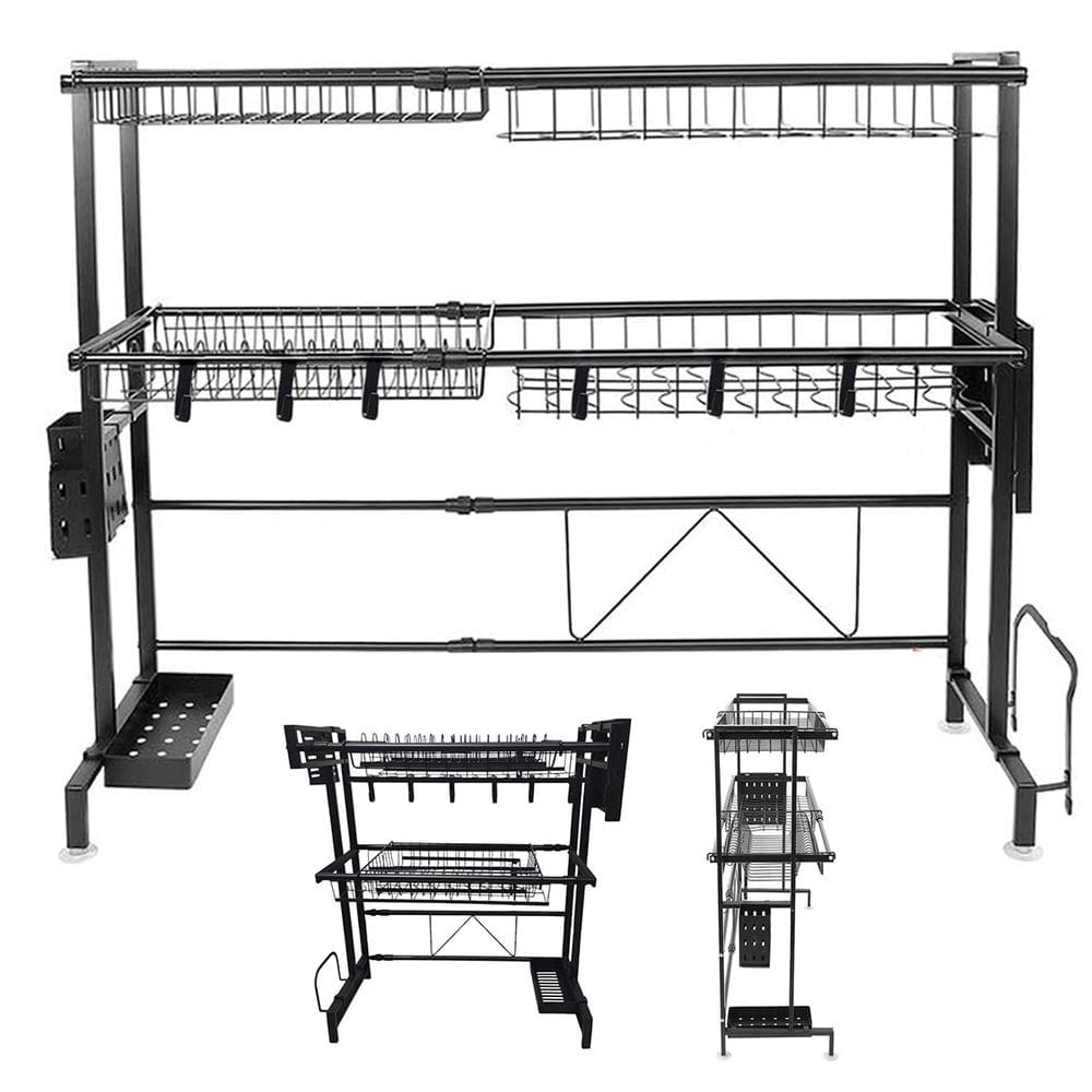 Escorredor de Louça 2 Andares Pia Cozinha Modular Suspensa Extensivel Ajustavel Prato Talheres Copo Prateleira Gancho