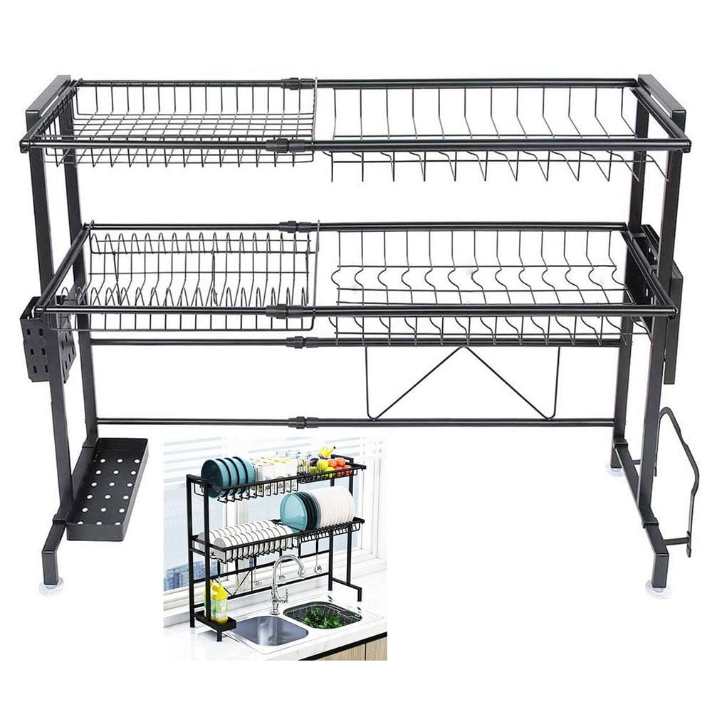 Escorredor de Louça Pia 2 Andares Cozinha Modular Suspensa Extensivel Ajustavel Prato Copo Talher Utensilios Organizaçao