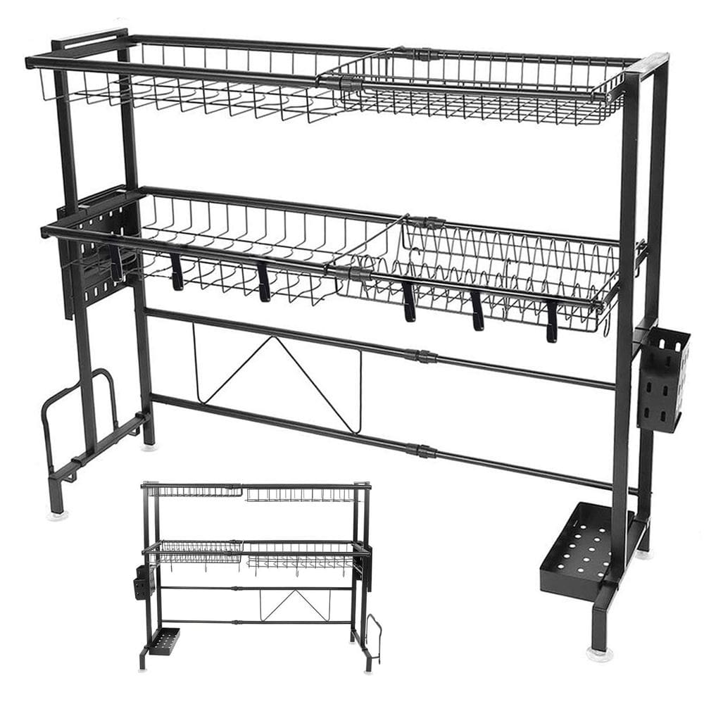 Escorredor de Louça 2 Andares Pia Cozinha Modular Suspensa Ajustavel Extensivel Copo Prato Talher Utensilios Bancada