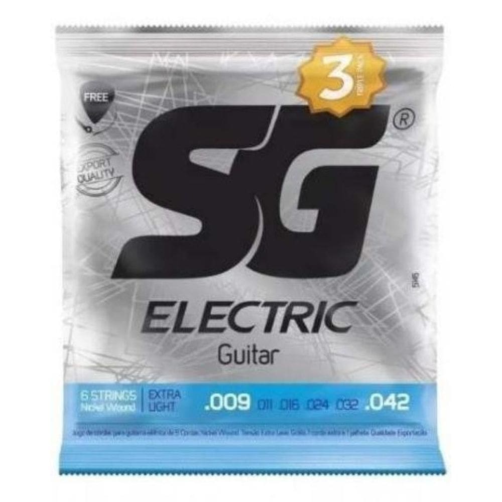 Kit com 3 Encordoamento Para Guitarra Sg 009