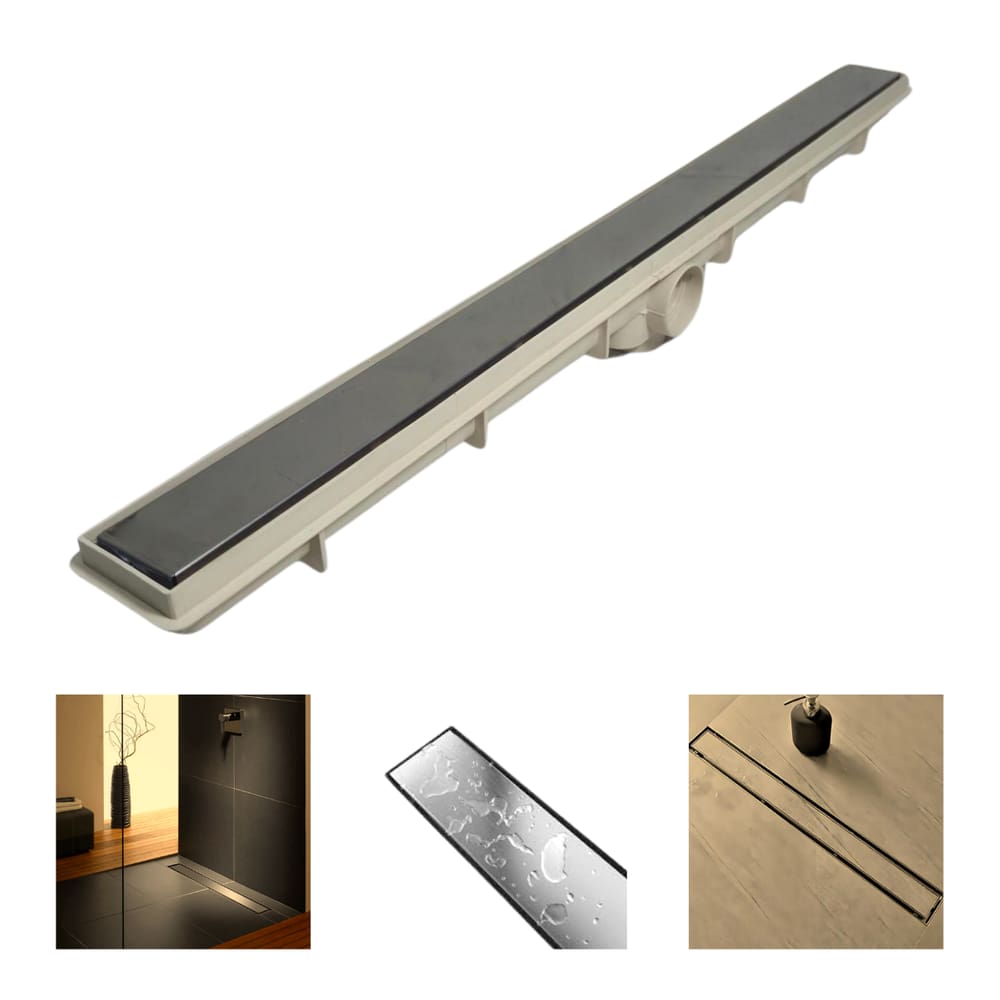 Ralo de Banheiro 5x70 Seca o Piso Invisível Inox 2 em 1 Coletor Bege Saídas 40mm e Tela (5cm x 70cm)