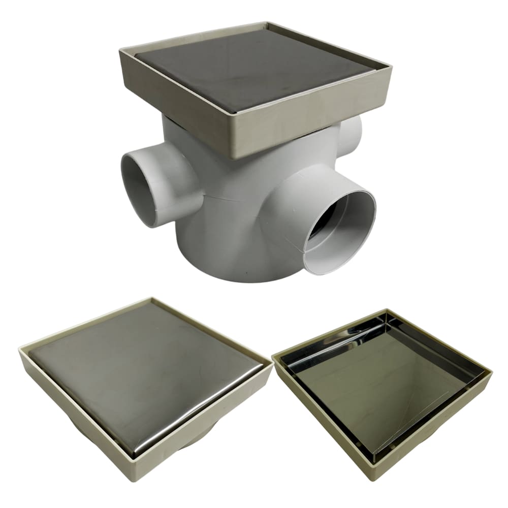 Ralo Banheiro Inteligente 10x10 modelo 2 em 1 Inox Invisível Base Plástica Bege + Caixa Sifonada 100mm