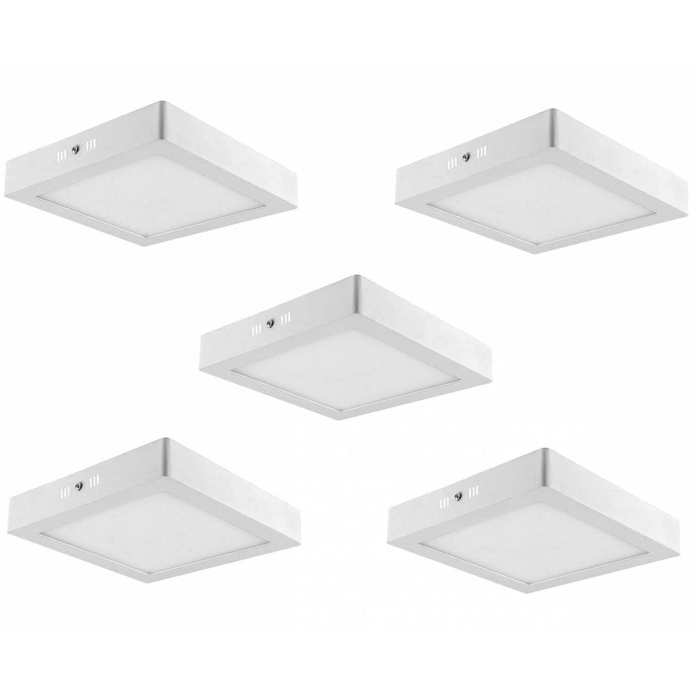 Kit 5 Plafon Led Sobrepor 24W Quadrada Branco Frio 6000K