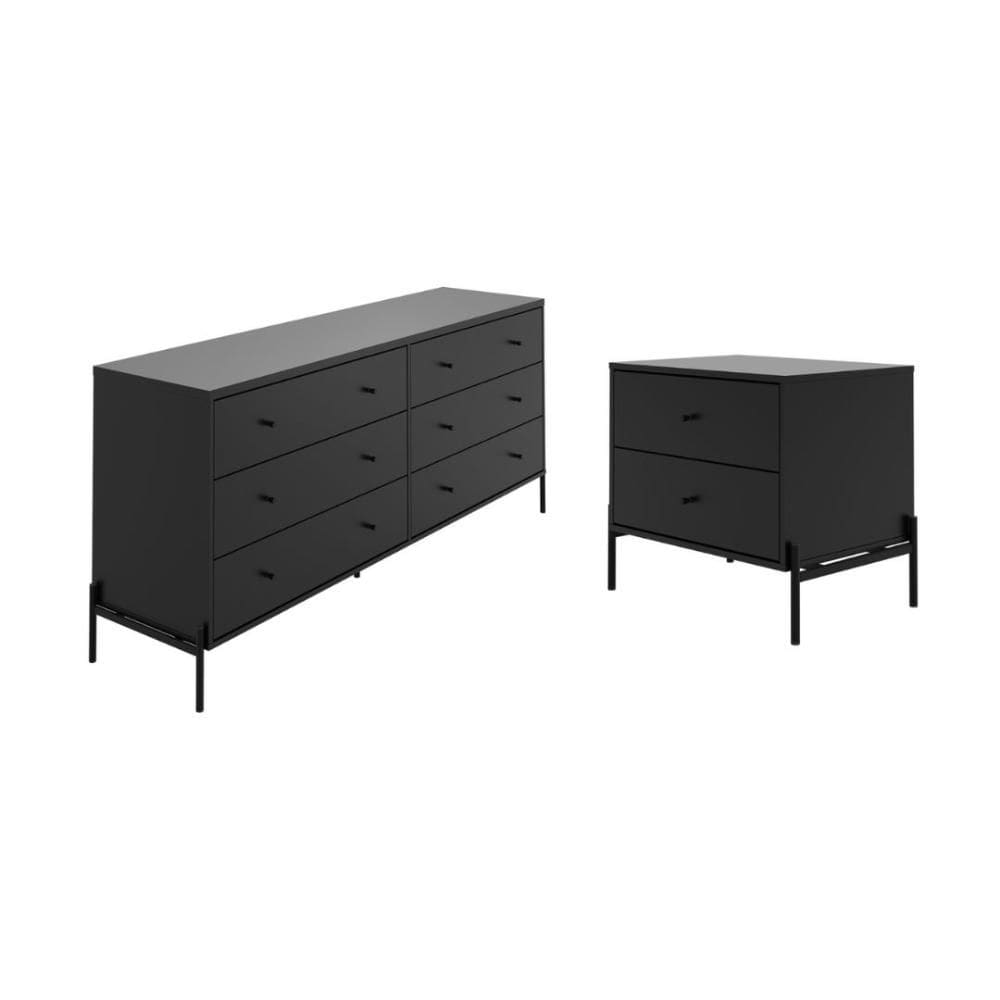 Cômoda 6 Gaveta e Mesa Cabeceira 2 Gaveta Jasper Preto Fosco