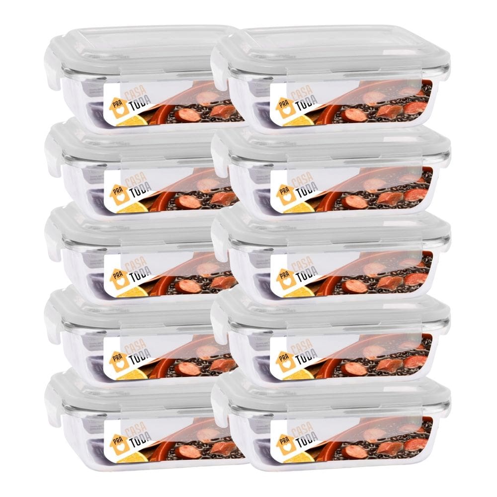 Jogo Com 10 Potes Vidro Tampa Silicone Hermetica 370ml Marmitas
