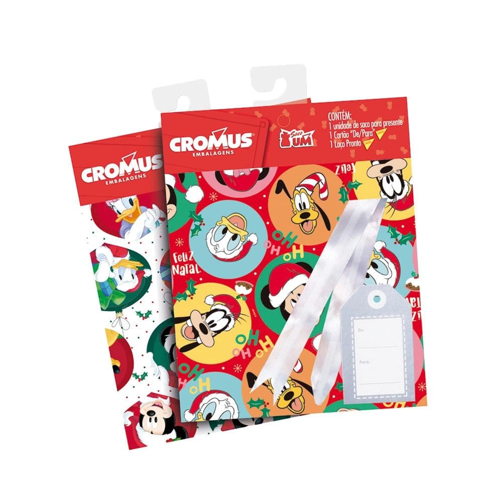 Kit Saco de Presente Natalino Cromus Disney 60x90cm