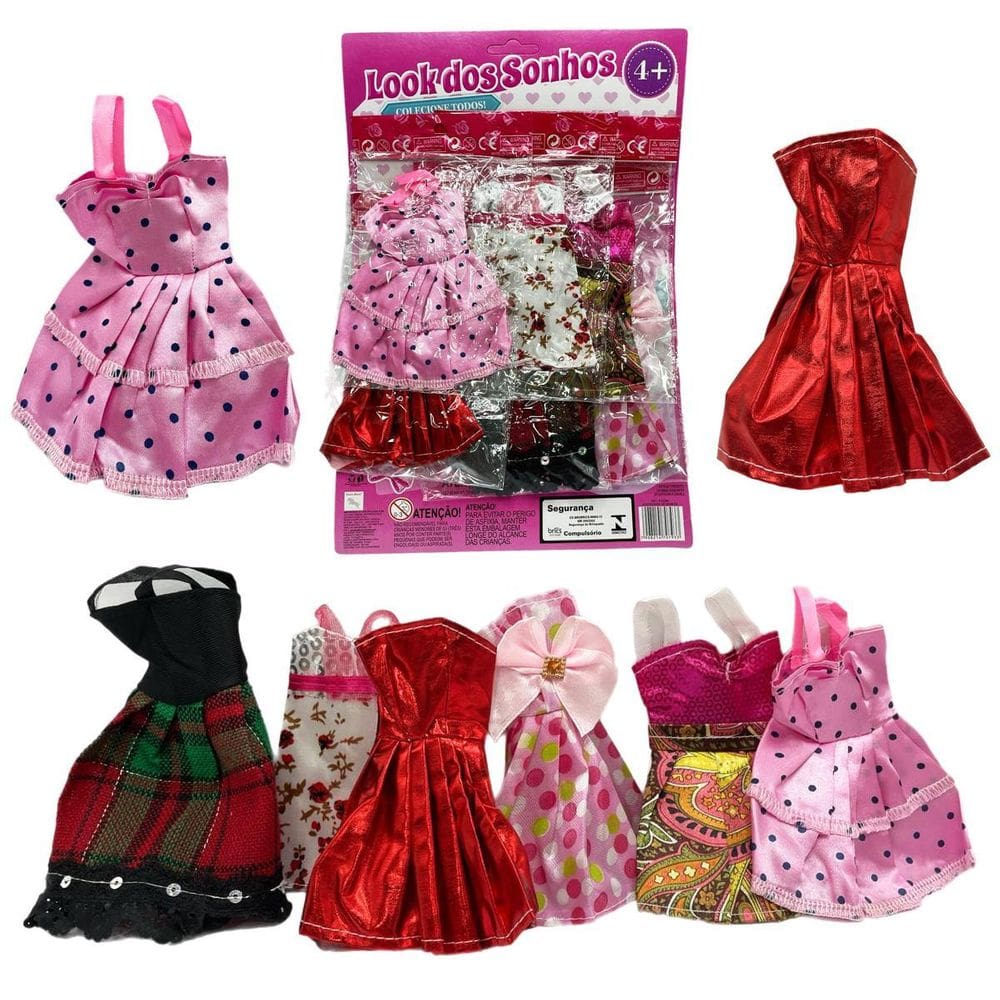 Kit 6Pç Roupinha Para Boneca Roupa Vestido Look Fashion