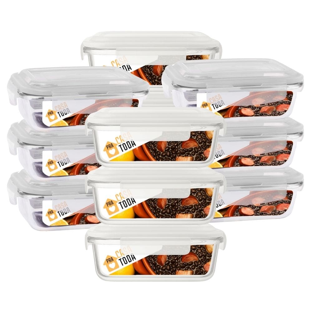 Conjunto 12 Potes Tampa Hermetica 4 Travas Retangular Vidro 370ml