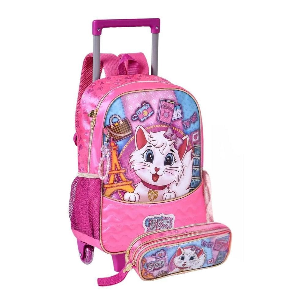 Kit Mochila Rodinha E Estojo Gatinha Nini Clio