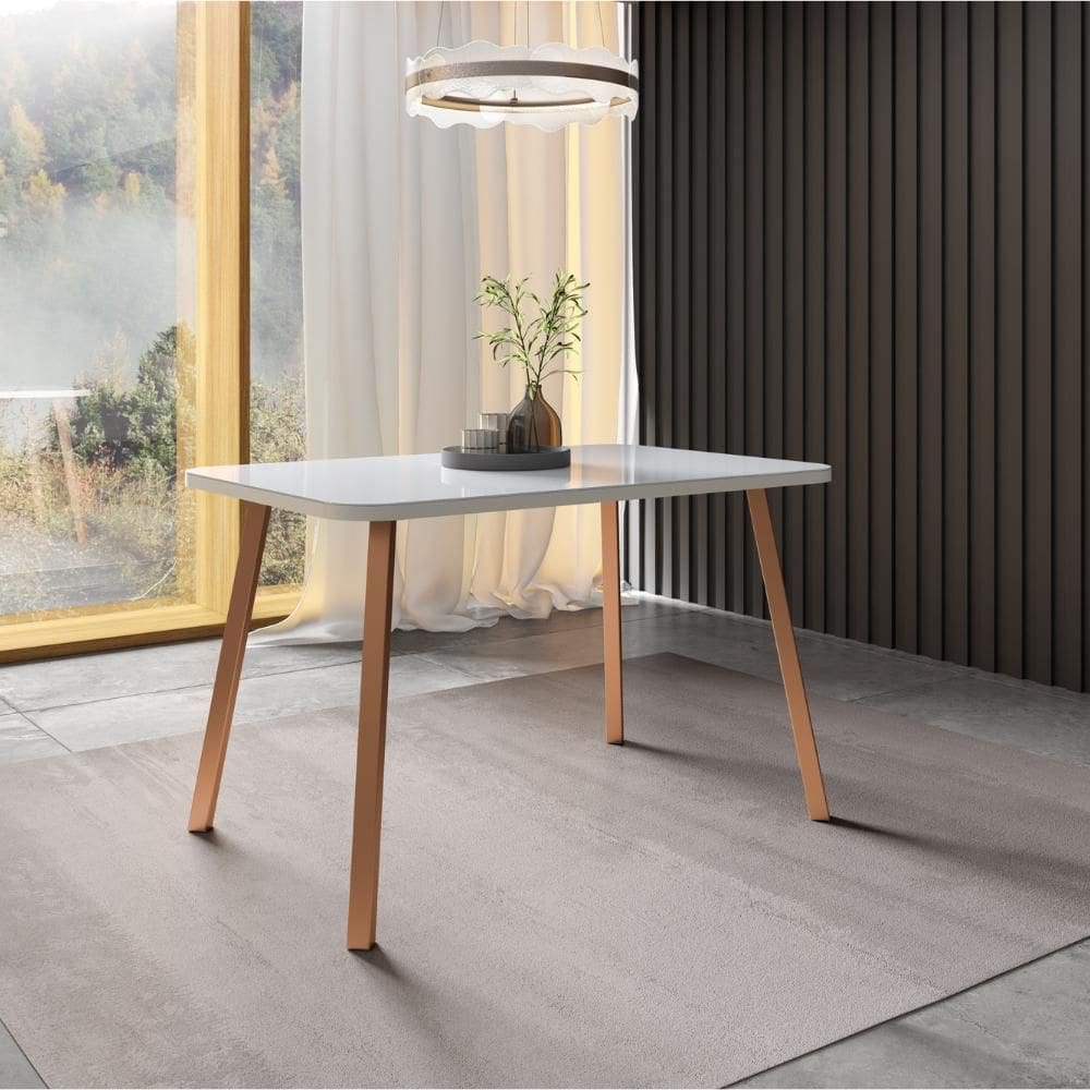 Mesa de Jantar 4 Lugares Retangular 1,19m 1602 Carraro Off White com Gelo