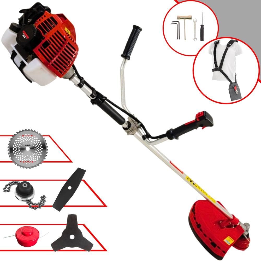 Máquina de Corta Grama Kawashima KW43L À Gasolina 43cc 1,7HP 10.000rpm Multifunções Profissional Completa Com Carretel de Nylon + 4 Lâminas de Corte