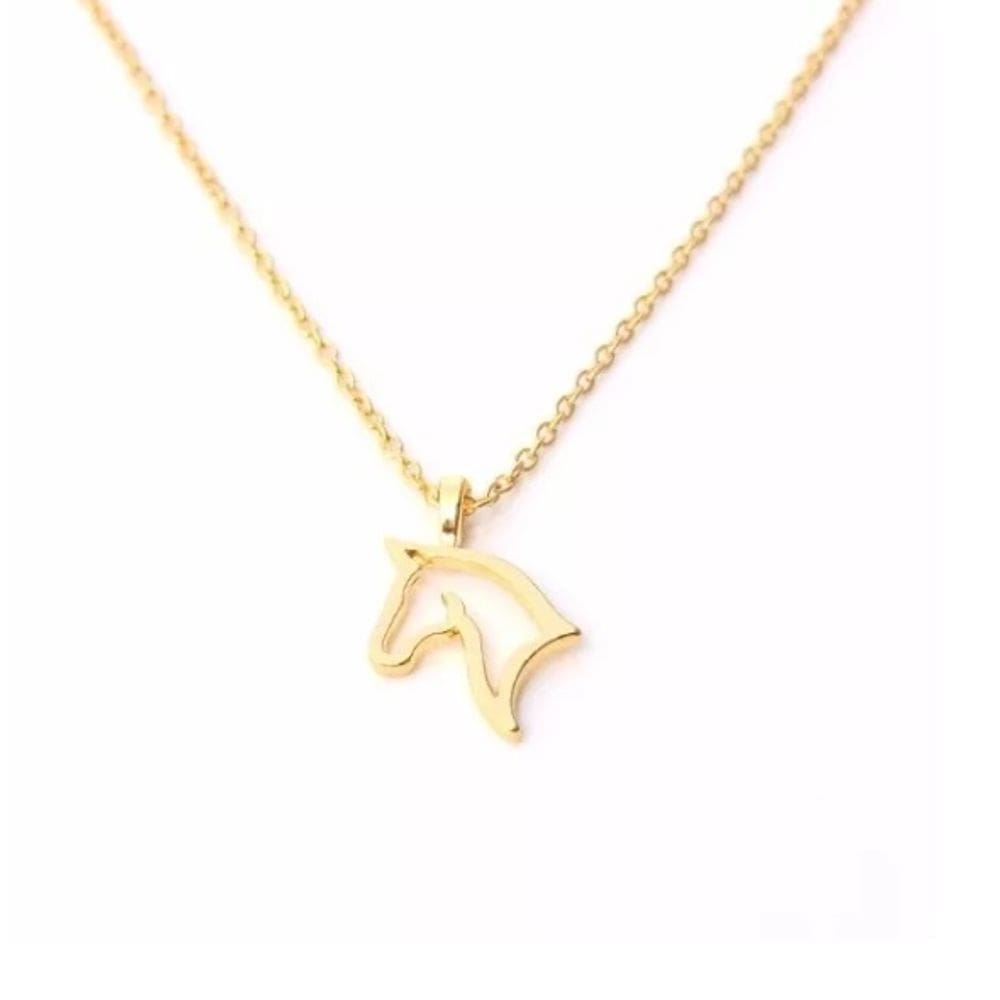Colar Cordão Gargantilha Cavalo Vazado Folheado 18k
