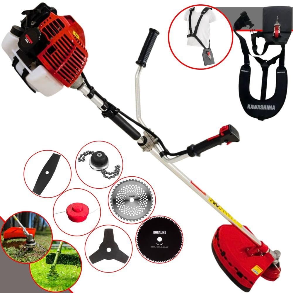 Aparador de Grama Completo Kawashima KW43-L À Gasolina 2T 43cc 10.000rpm 1,7HP de Potência Com Kit 4 Lâminas de Corte, Trimmer e Carretel de Nylon