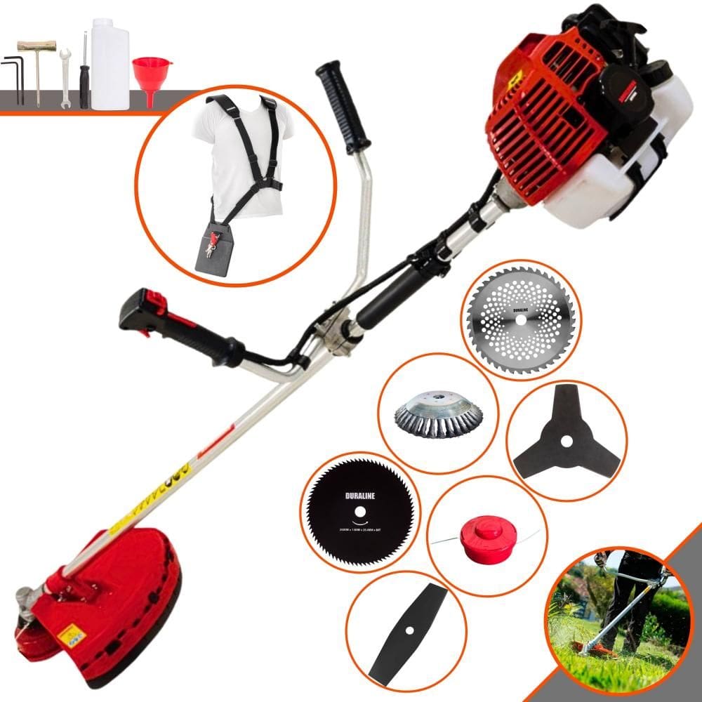 Roçadeira Profissional Kawashima KW43L À Gasolina 2T 43cc 10.000rpm 1,7HP de Potência Com Carretel + 4 Lâminas de Cortes + Escova de Aço 38 Cerdas