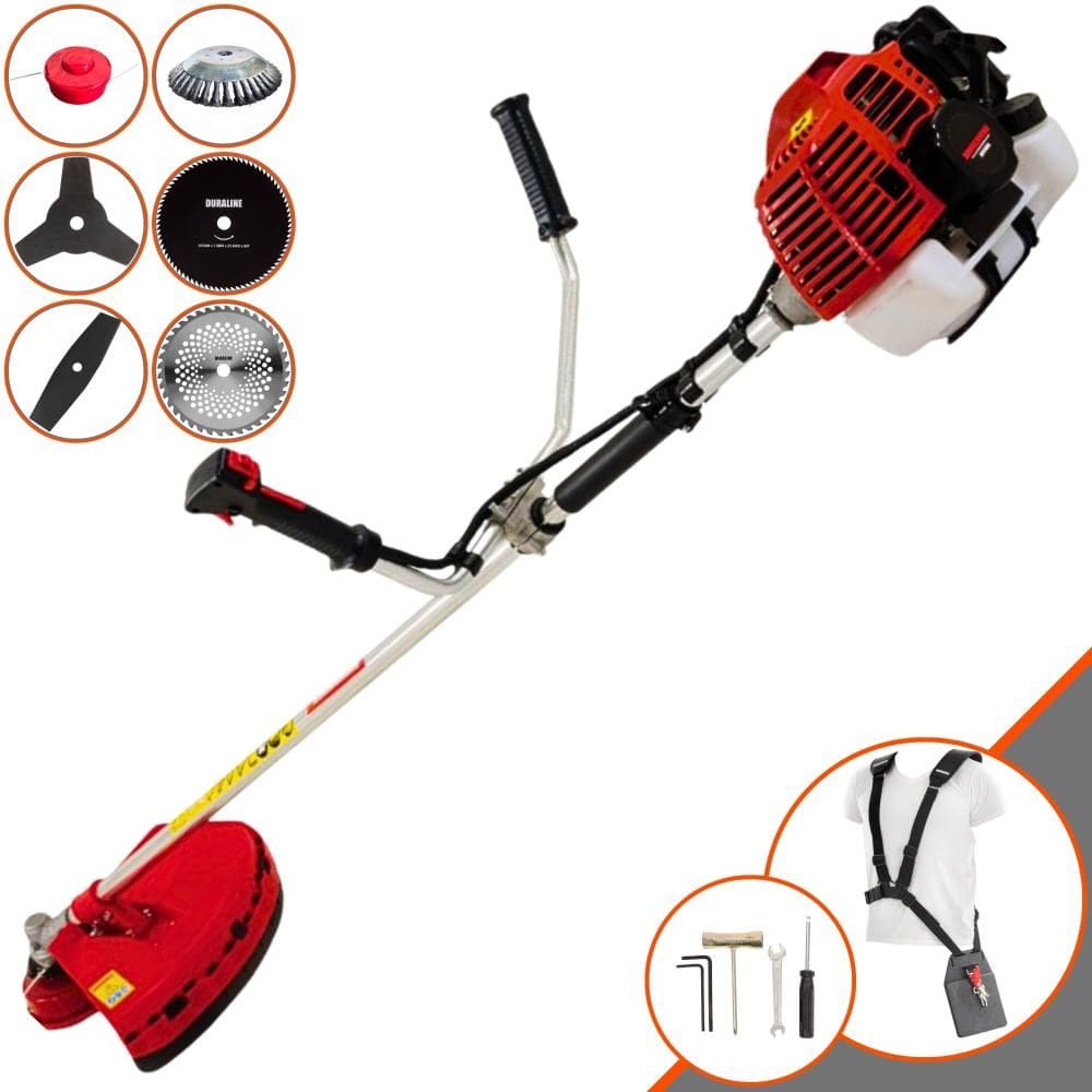 Roçadeira Kawashima KW43L 43cc 1,7HP C/ Carretel Nylon e Lâmina 3 Pontas + Lâmina 2 Pontas + Lâmina 40 Dentes Vídea + Lâmina 80 Dentes + Escova de Aço