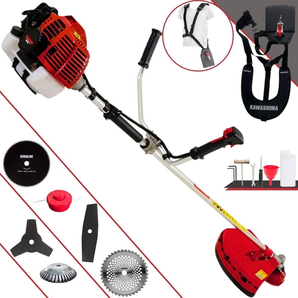 Roçadeira Multifunções Kawashima KW43L À Gasolina 43cc 1,7HP 10.000rpm Com Carretel + Kit 4 Lâminas de Cortes + Escova de Aço Para Pavers e Calçadas