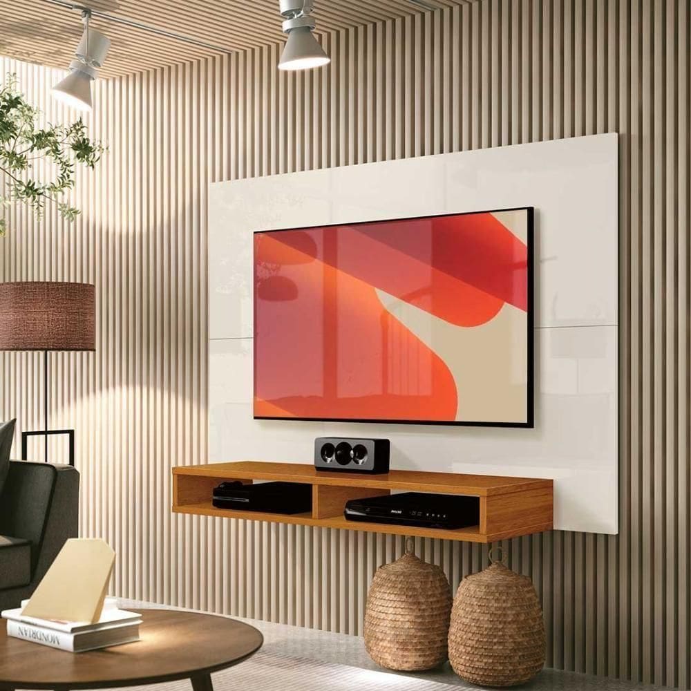 Painel Para Tv Com Nicho Até 43 Polegadas 1,20m Fox New Jm Móveis - Off White / Cedro Off White / Cedro