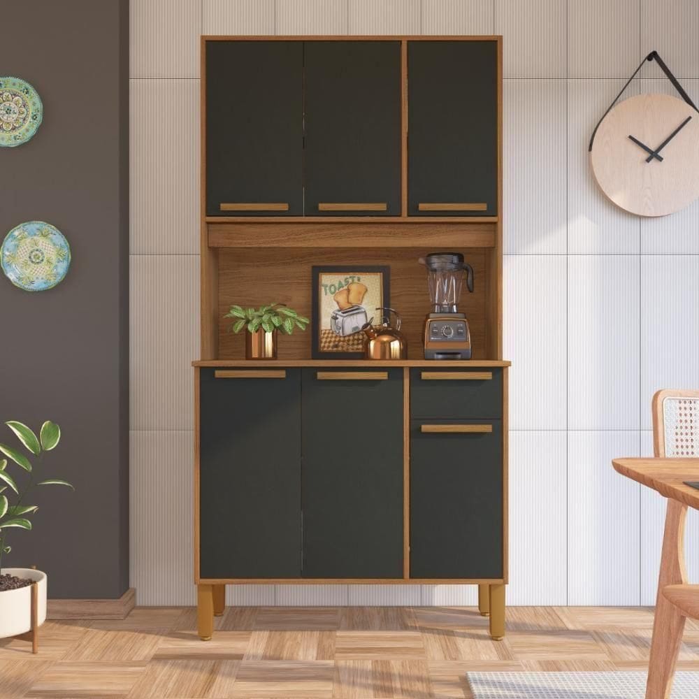 Armário De Cozinha Compacta Fidelitá Bari 90cm 6 Portas 1 Gaveta Com Tampo E Fundo Freijó/chumbo