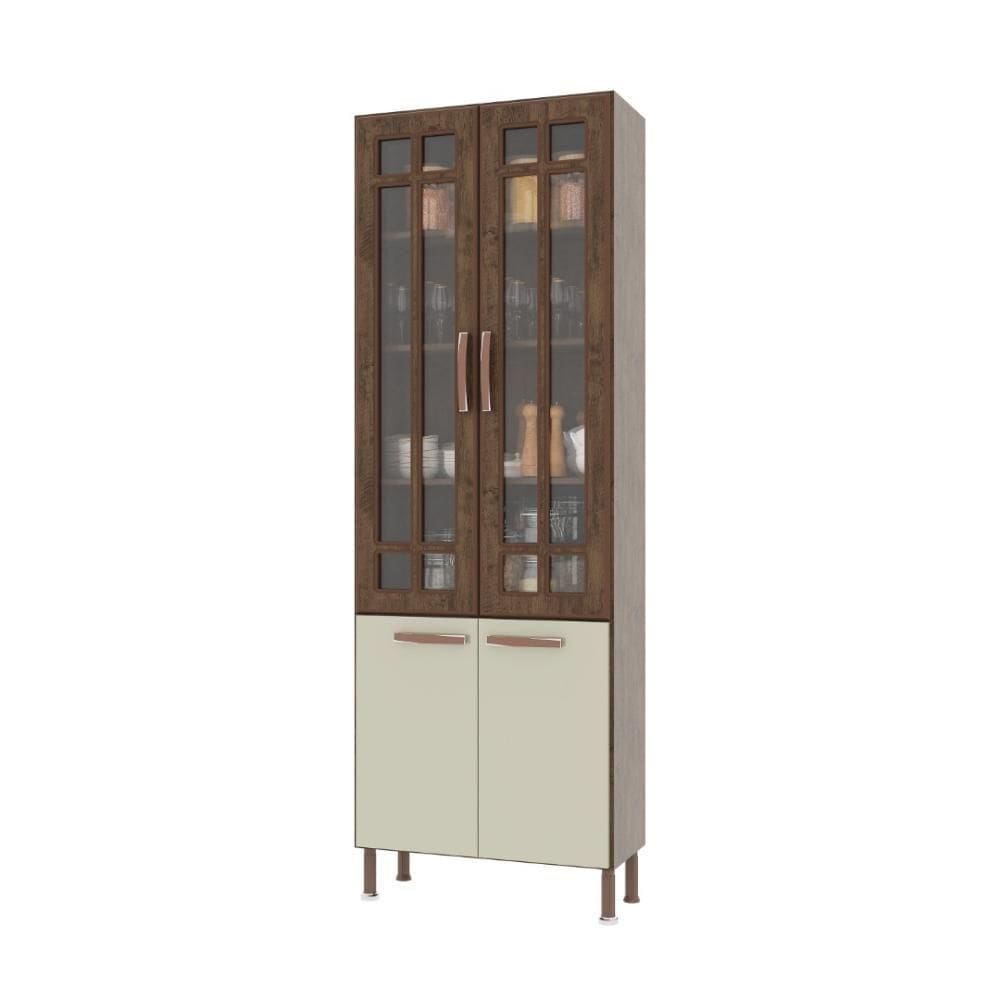 Paneleiro Duplo Modulado Com Vidro Fidelitá Lisboa 70cm 4 Portas Noce/off-white
