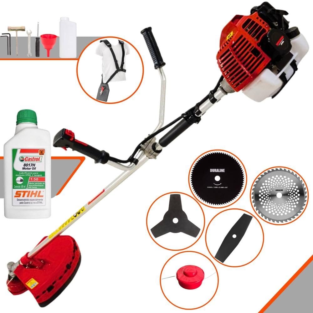 Máquina de Cortar Grama Multifuncional Kawashima KW43L À Gasolina 43cc 1,7HP de Potência 10.000rpm 2T Roçadeira Completa 6 Em 1 + ÓLEO STIHL 8017
