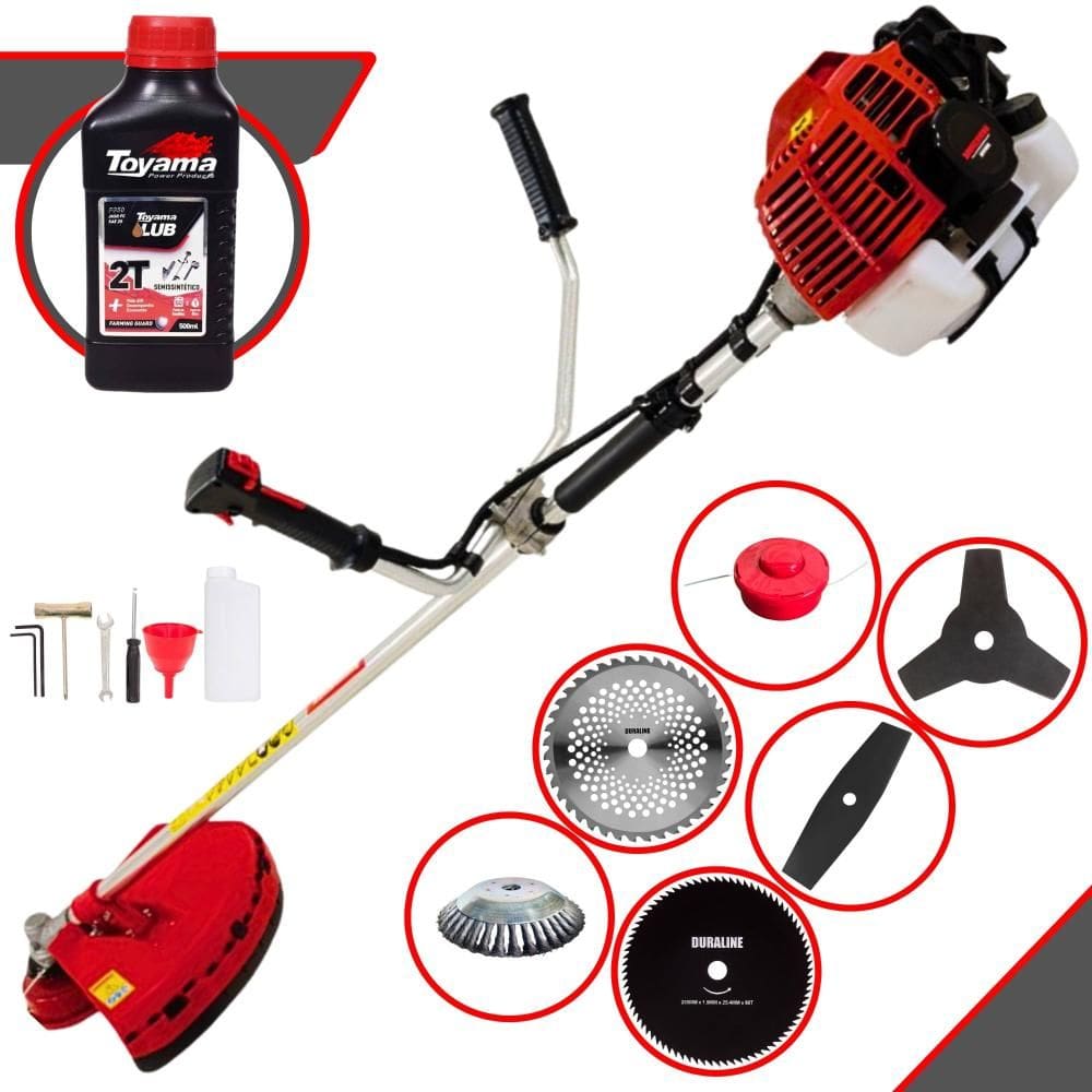 Roçadeira Cortador de Grama À Gasolina Kawashima KW43-L 43cc 1,7HP 10.000rpm Completo Com Kit 4 Lâminas + Carretel + Escova de Aço + ÓLEO TOYAMA 2T